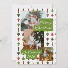 3 Photo Red White Green Christmas Tree Xmas Card Julkort