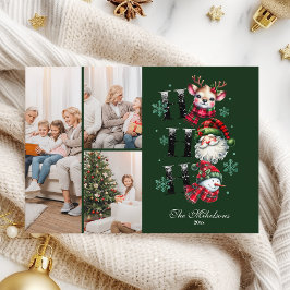 3 Photo Retro Gingham Santa & Friends Christmas Julkort