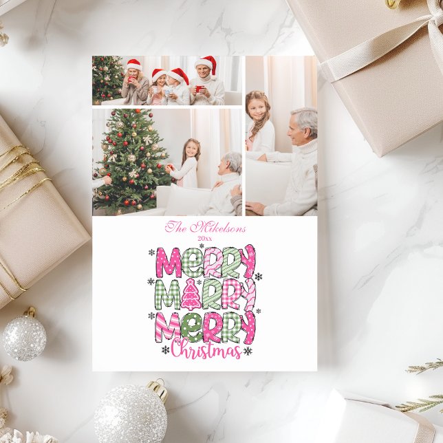 3 Photo Rosa Grönt God jul Helgdag Julkort (Skapare uppladdad)