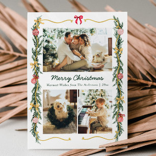 3 Photo Snyggt-Helgdag Jul Greenery & Bows Julkort