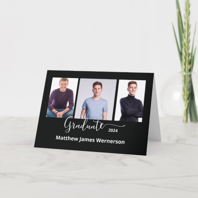 3 Photo Studenten Announcement Black White Kort (Framsida)