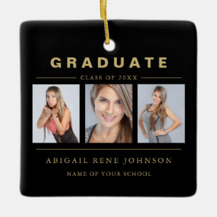 3 Photo Studenten Collage Student Black Guld Julgransprydnad Keramik