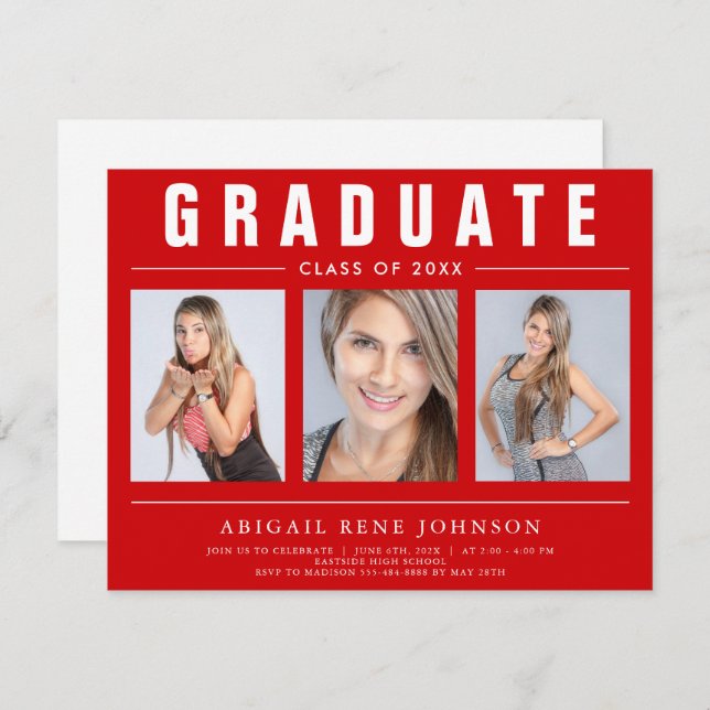 3 Photo Studenten Collage Student Red and White Meddelande (Fram/baksida)