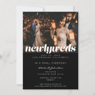 3 Photo Typography Newlyweds Announcement Black Inbjudningar