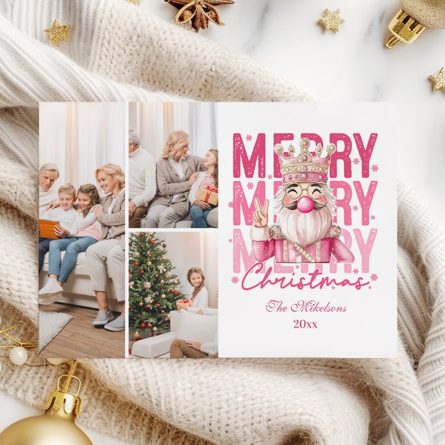 3 Photo Vintage Pink Nutcracker Christmas  Julkort (Skapare uppladdad)