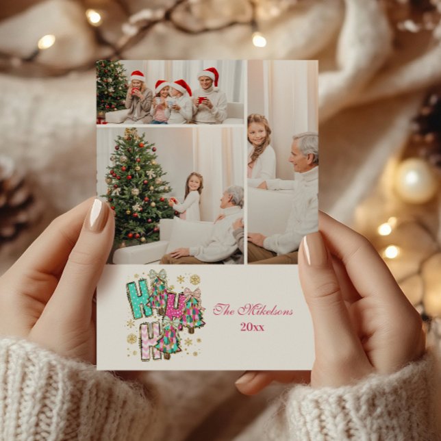 3 Photo Whimsical Ho Ho Ho Christmas Family  Julkort (Skapare uppladdad)