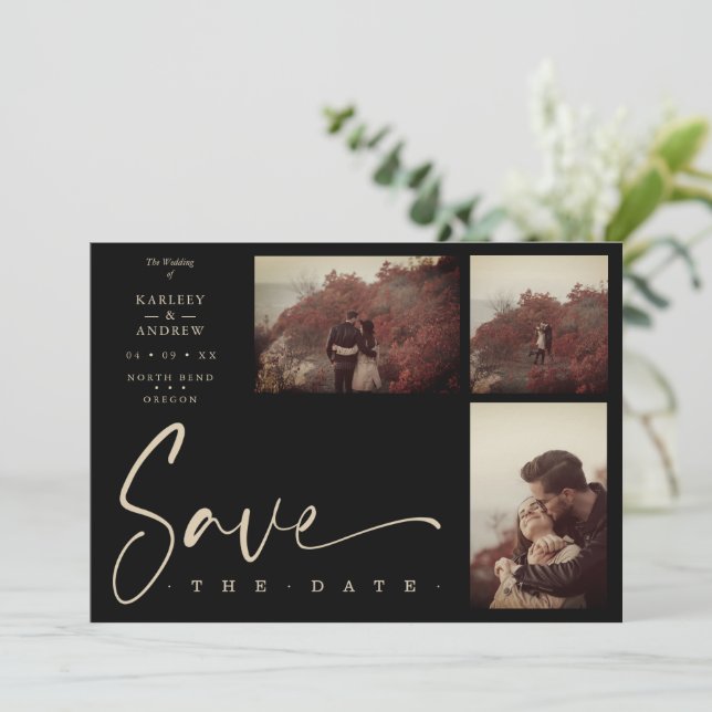 3 Photos Black Chic Trendy Collage Wedding Covid19 (Stående Fram)