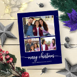 3 Photos Collage Cute Script God jul Blue Vykort<br><div class="desc">3 Foton Samla ihop Cute Script God jul Blue Postcard</div>