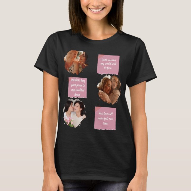3 Photos Collage Heart Shape Happy Mother's Day  T Shirt (Framsida)