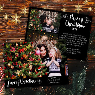 3 Photos God jul Modern Script Black Julkort