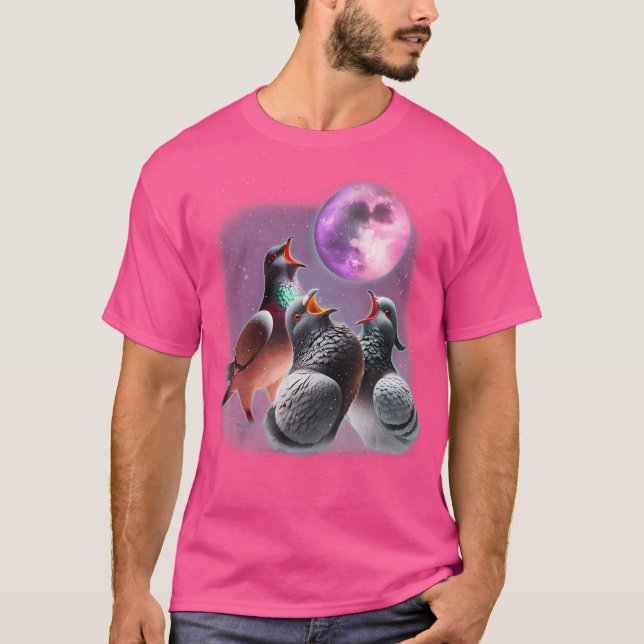 3 Pigeons Howling At The Moon Funny Pigeon Bird Lo T Shirt (Framsida)