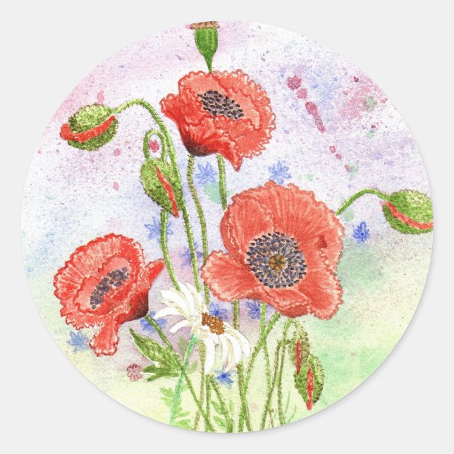 "3 poppies"-etikett runt klistermärke (Framsida)