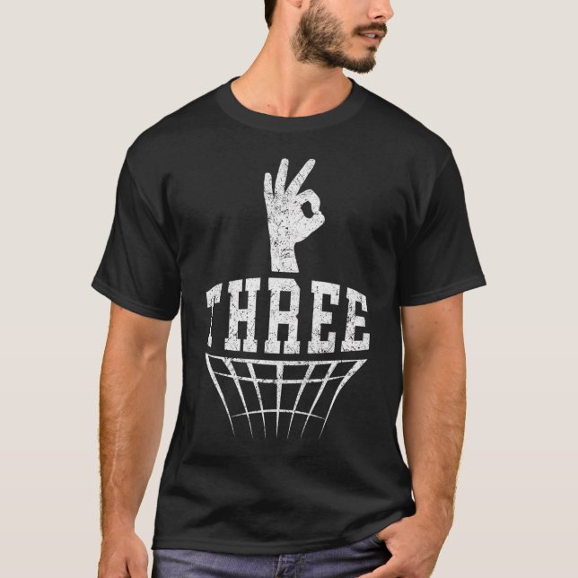 3-punktsfack för basketbollens gummihandsignatur t shirt (Framsida)