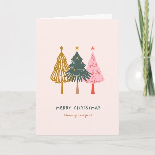 3 quirky trees Christmas Card Kort (Framsida)