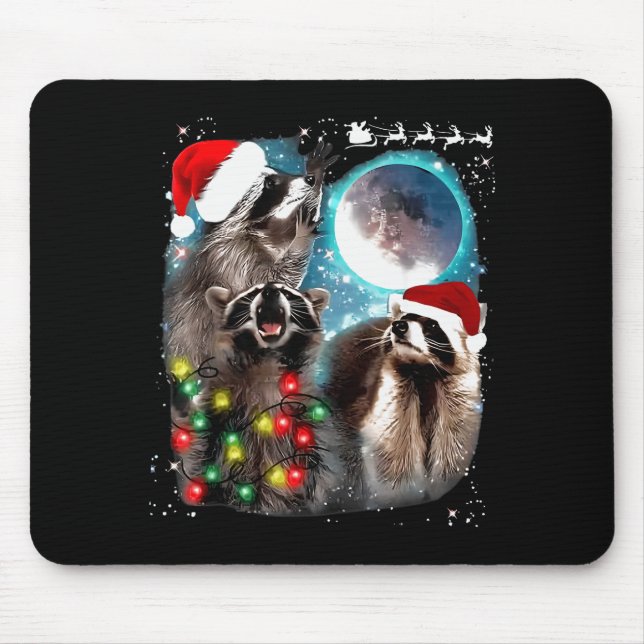 3 Racoon Moon Howling Raccoon Christmas Santa Raco Musmatta (Framsidan)