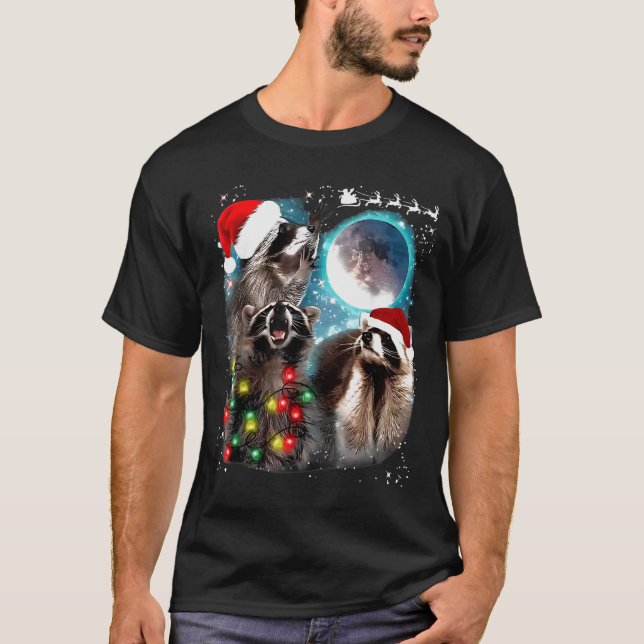 3 Racoon Moon Howling Raccoon Christmas Santa Raco T Shirt (Framsida)