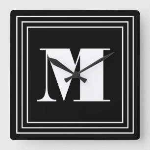 3 ram monogram Svart & Vit Fyrkantig Klocka