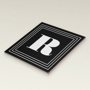 3 Ram Monogram Svartvitt Kakelplatta
