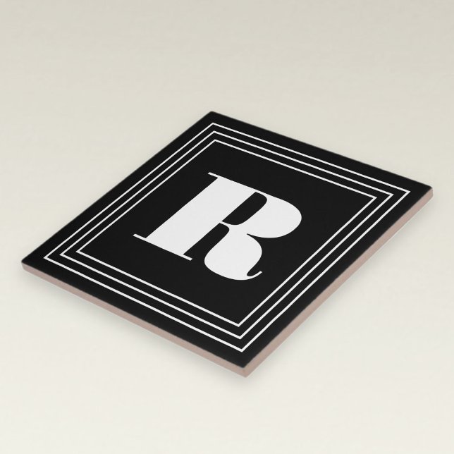 3 Ram Monogram | Svartvitt Kakelplatta (Skapare uppladdad)
