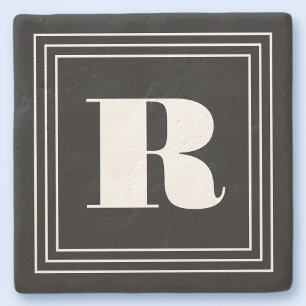 3 Ram Monogram Svartvitt Stenunderlägg