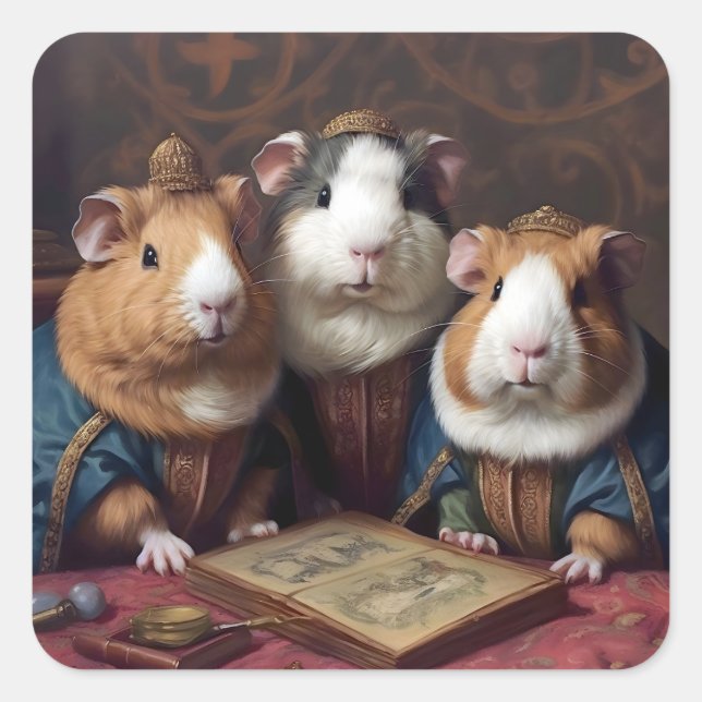 3 Renaissance Guinea Grisar Fyrkantigt Klistermärke (Framsida)