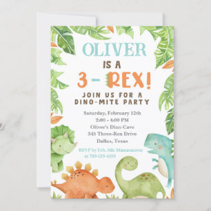 3-Rex Birthday bjudande, 3:e födelsedagsinvit Inbjudningar
