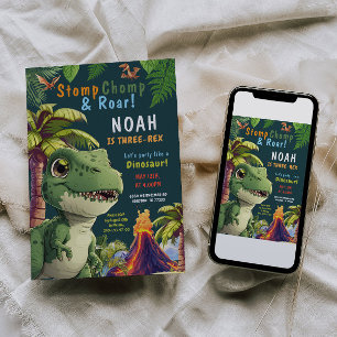 3 Rex Dinosaur 3:e födelsedagsinbjudan Inbjudningar