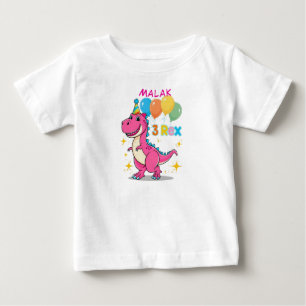 3 Rex Dinosaur Birthday Firation Rosa T Shirt