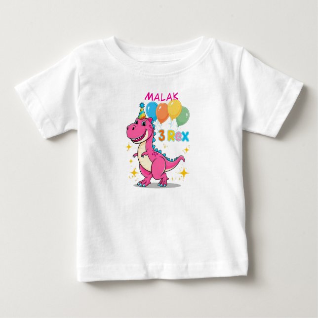3 Rex Dinosaur Birthday Firation Rosa T Shirt (Framsida)