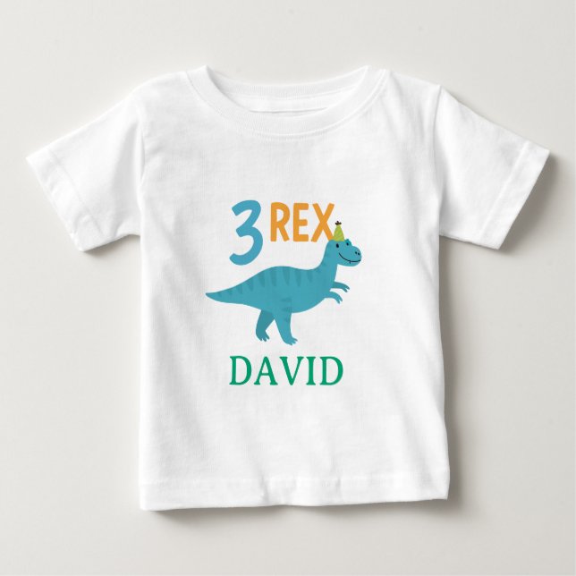 3 Rex Dinosaur Födelsedagsdesign T Shirt (Framsida)