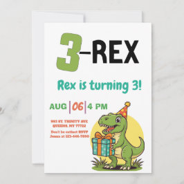 3-Rex Dinosaur söt 3-Rex-födelsedag Inbjudningar