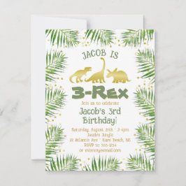 3 Rex Dinosaur Tropical Greenery Boy 3rd Birthday Inbjudningar
