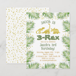 3 Rex Dinosaur Tropical Greenery Boy 3rd Birthday Inbjudningar