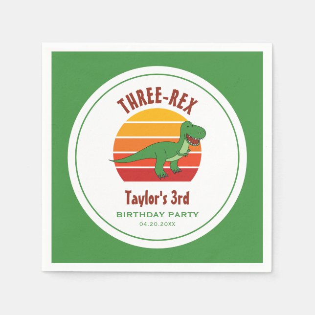 3 Rex dosinosaur Kön Neutral Roligt 3: e födelseda Pappersservett (Framsidan)
