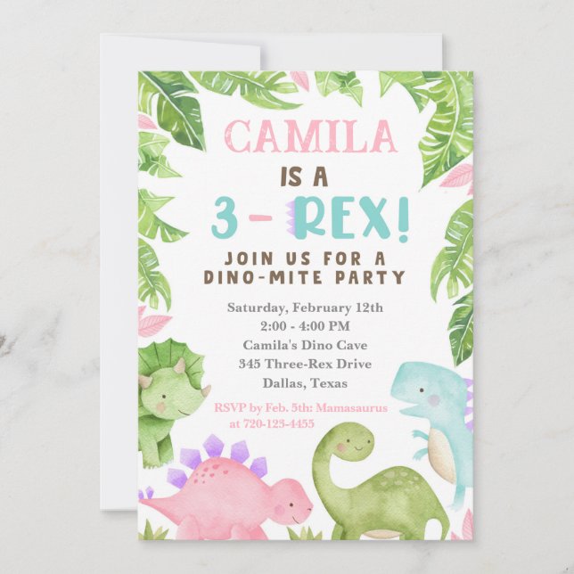 3-Rex födelsedagsinbjudan, 3:e födelsedagen Inbjudningar (Framsida)