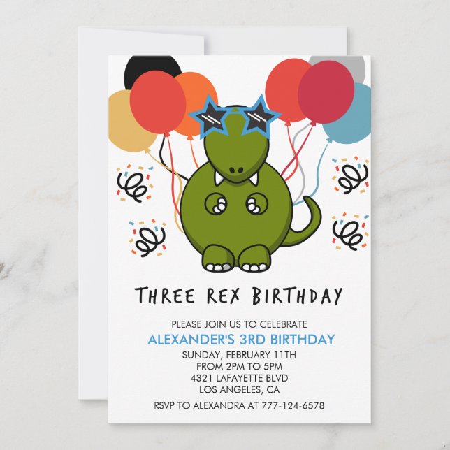 3-rex-födelsedagsinbjudan, dinosaur 3:e Coolan Inbjudningar (Framsida)