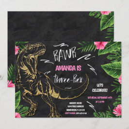 3-Rex-födelsedagsinbjudan till flicka Inbjudningar