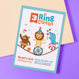 3-Ring Circus Animals Kids Tredje födelsedagen Inb Inbjudningar