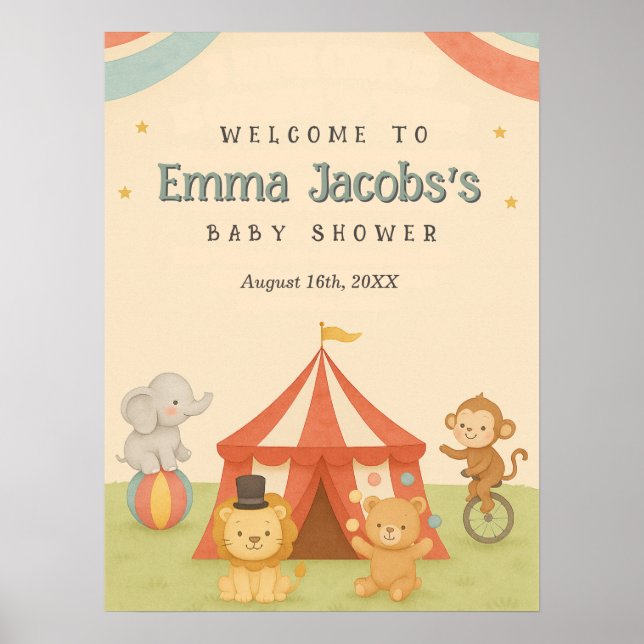 3 Ring Cirkus Baby Shower Välkomstskylt  Poster (Framsidan)