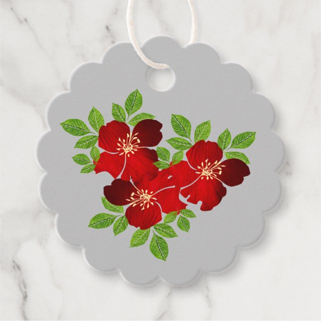 3 Röda Blommor Presentkort Gåvor Etiketter (Framsida)