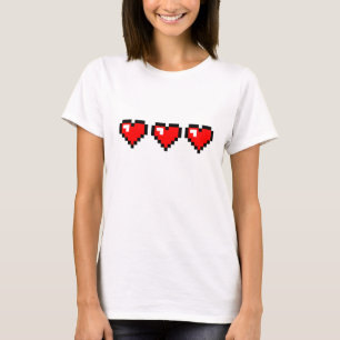 3 röda PIXELhjärtor Tee