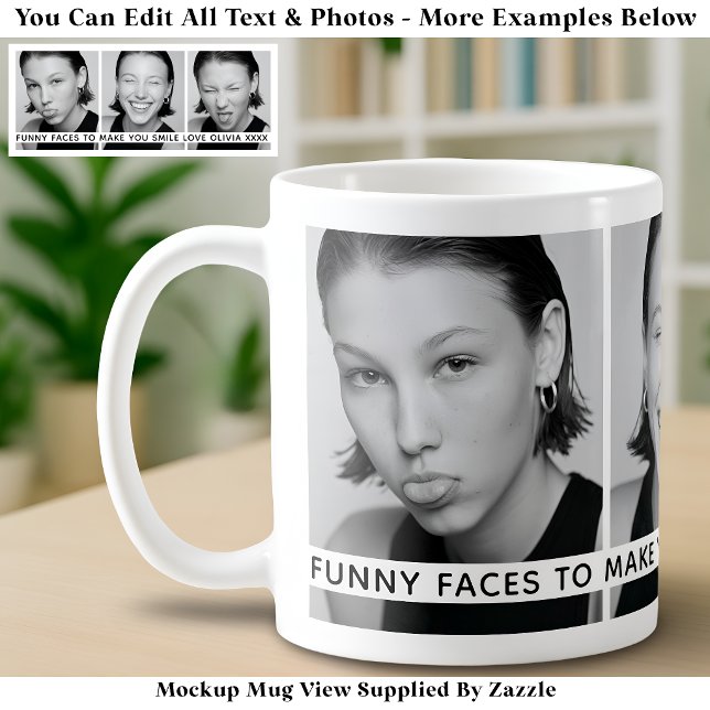 3 Roliga Ansikten Anpassade Bilder & Långt Meddela Kaffemugg (Skapare uppladdad)