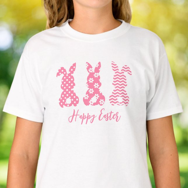 3 Rosa och vita kaniner | GLAD PÅSK T Shirt (Skapare uppladdad)
