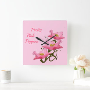 3 Rosa Poppyblommor Anpassat Girlly She Shed Fyrkantig Klocka