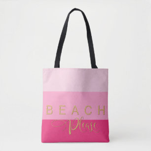 3 Rosa Rand Beach Snälla Guld Glitter Tygkasse