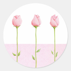 3 Rosa Rosenknopp Sticker Runt Klistermärke