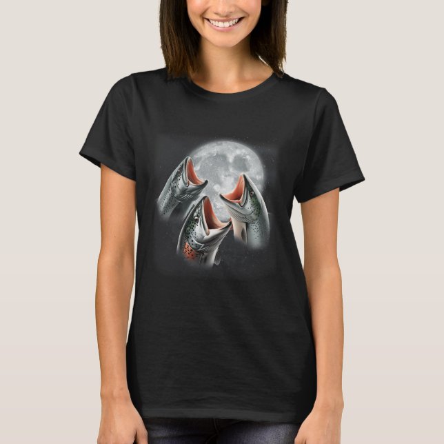 3 Salmon Fish Howling vid Måne-fonen Salmon Fis T Shirt (Framsida)