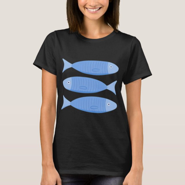 3 Sardiner Fiskillustration i Ljusblått T Shirt (Framsida)