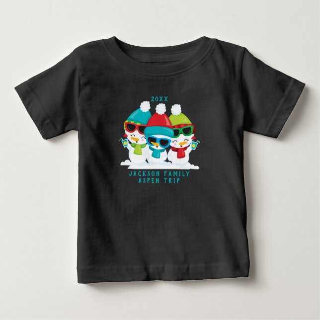 3 Snömannen jul vinter familj anpassad text T Shirt (Framsida)