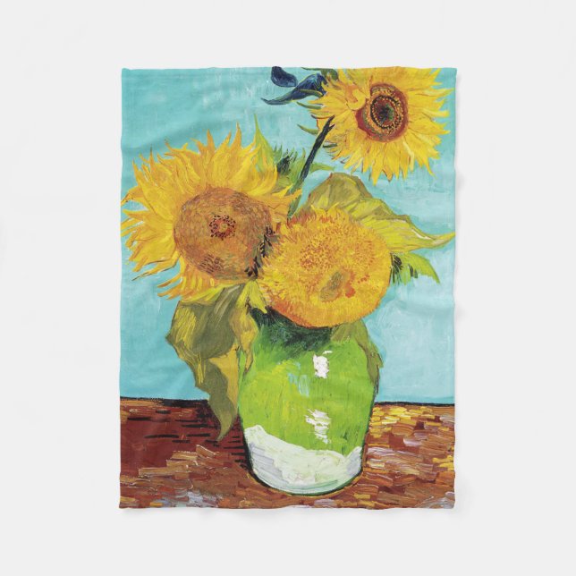 3 Solblommor i Vas, Van Gogh Fleece Blanket (Framsidan)